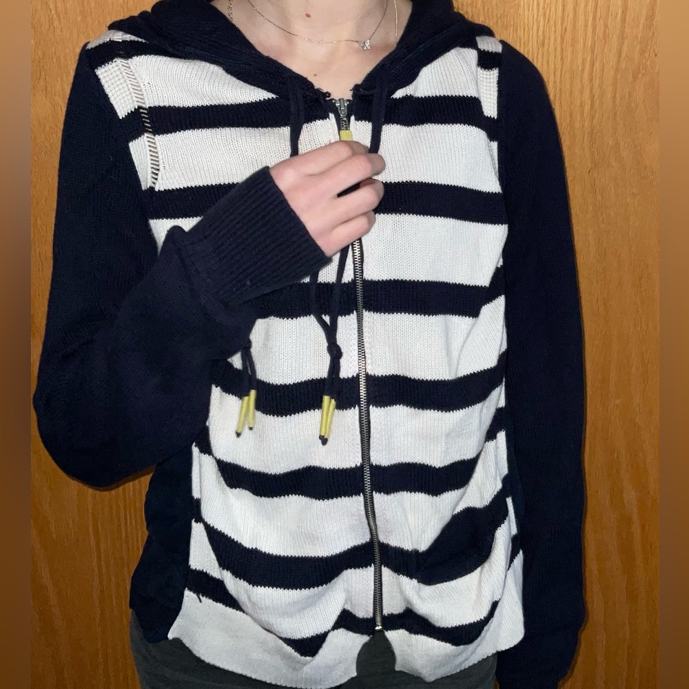Moth Navy and White Striped Zip Up